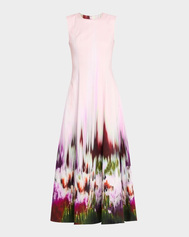 Magnolia Abstract-Print Sleeveless Midi Dress